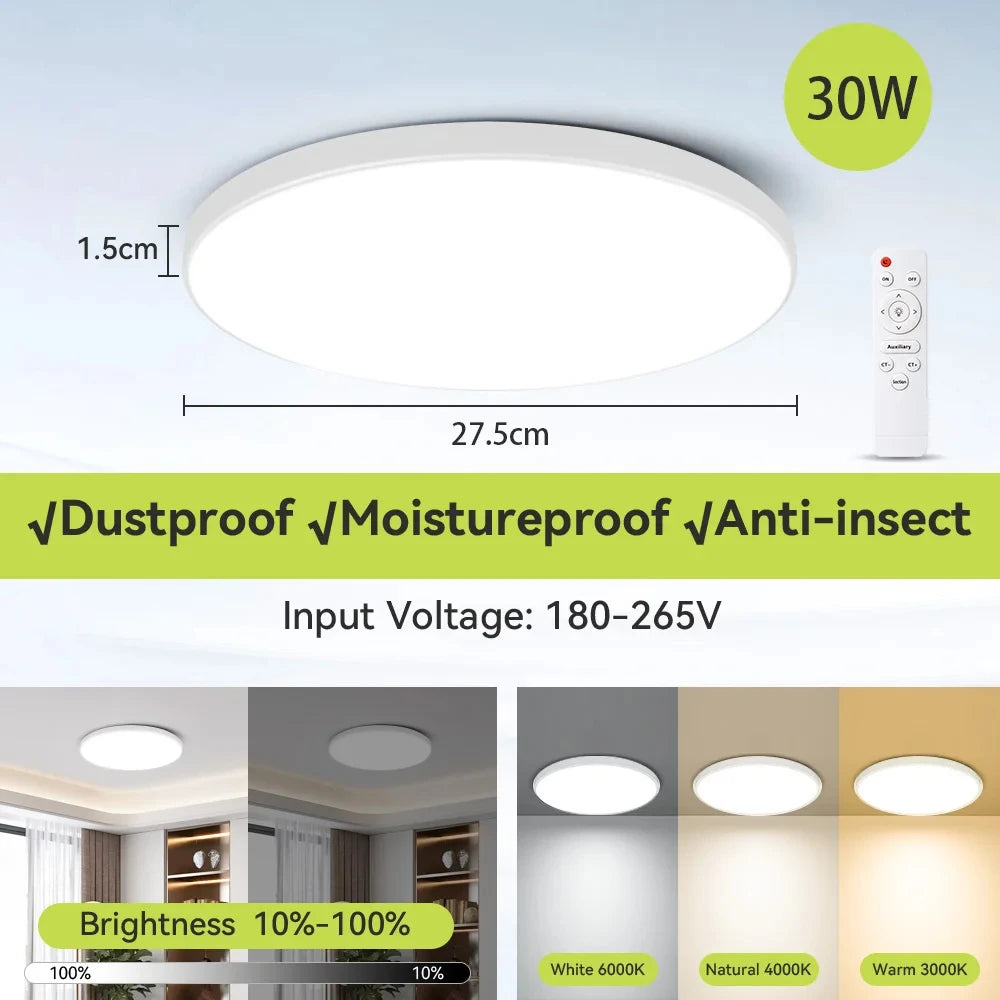 Smart Remote-Controlled LED Ceiling Light – Ultrathin Dimmable Lamp