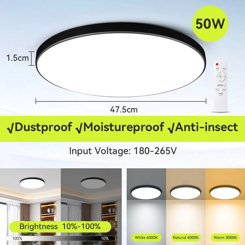 Smart Remote-Controlled LED Ceiling Light – Ultrathin Dimmable Lamp