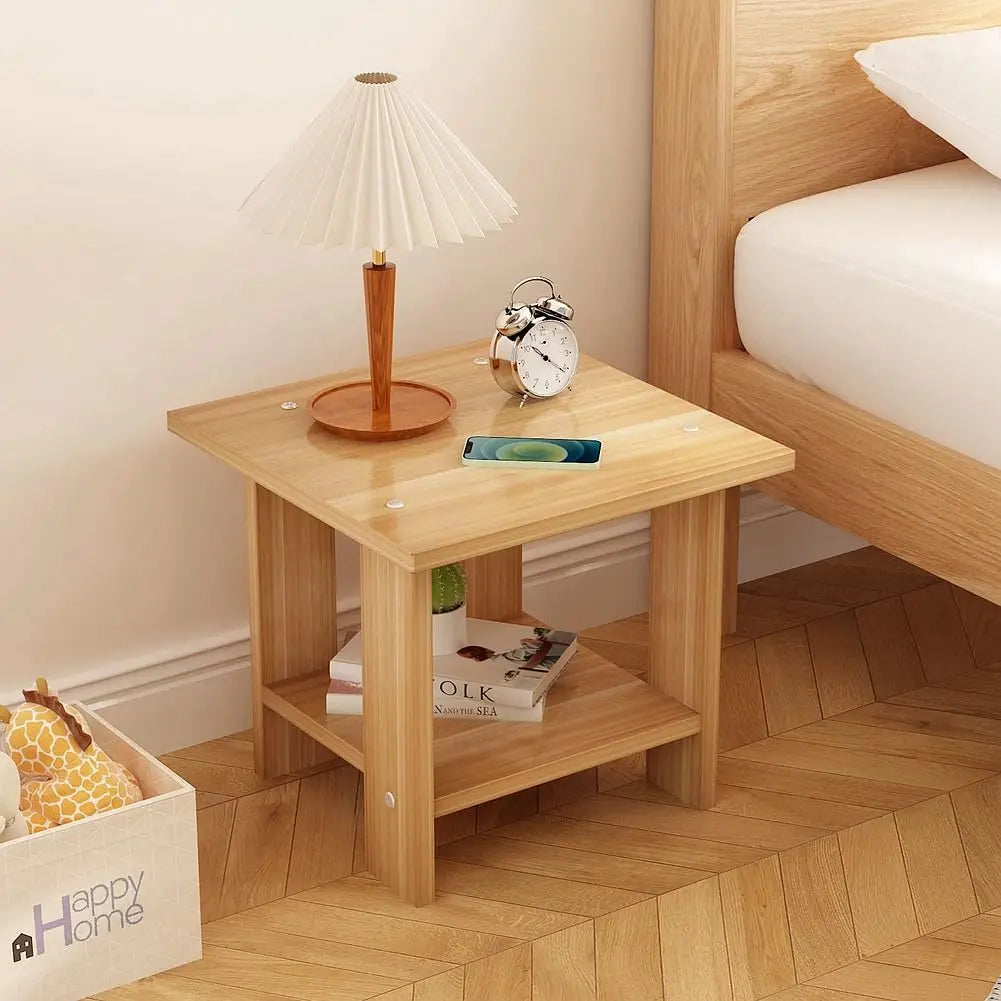 Modern Solid Wood Nightstand - Two-Tier Bedside Table